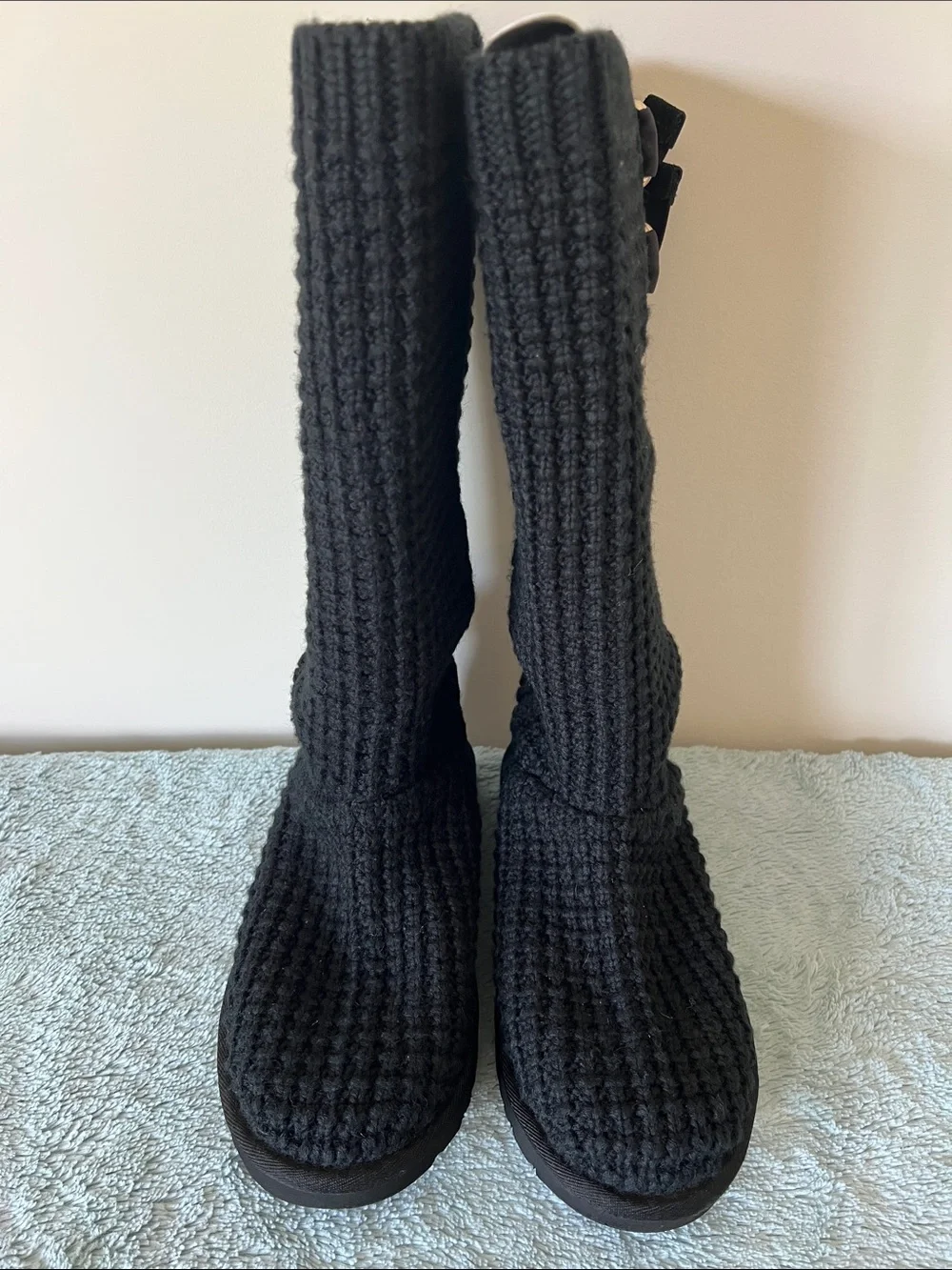 UGG Classic Solene Tall Knit Boots Black Size 9 Like New